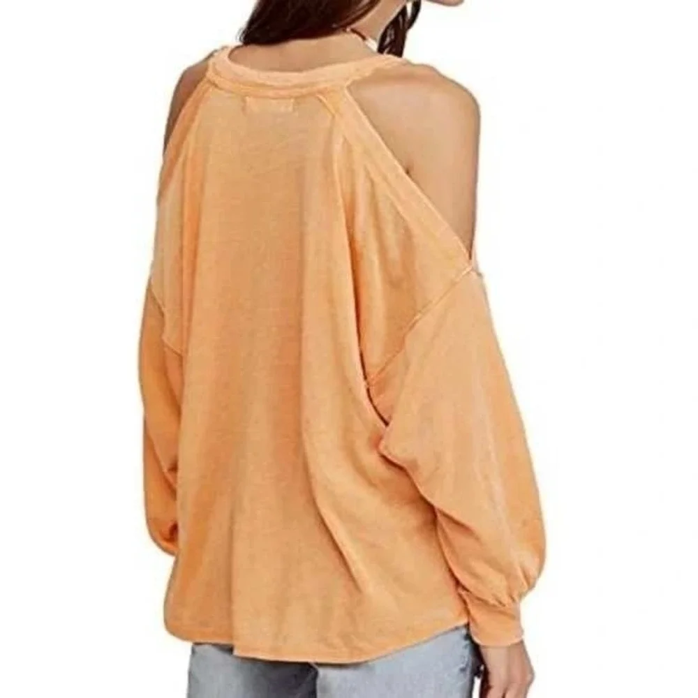 Free People Chill Out Cold Shoulder Oversized Top Tangerine Orange Size Med